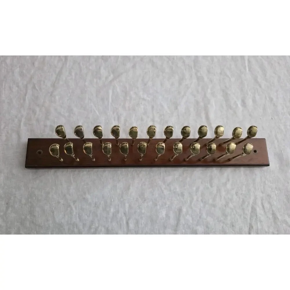 Vintage Brass Golf Club Peg Hanger Wood Tie Rack Wall Mount Scarf Belt
